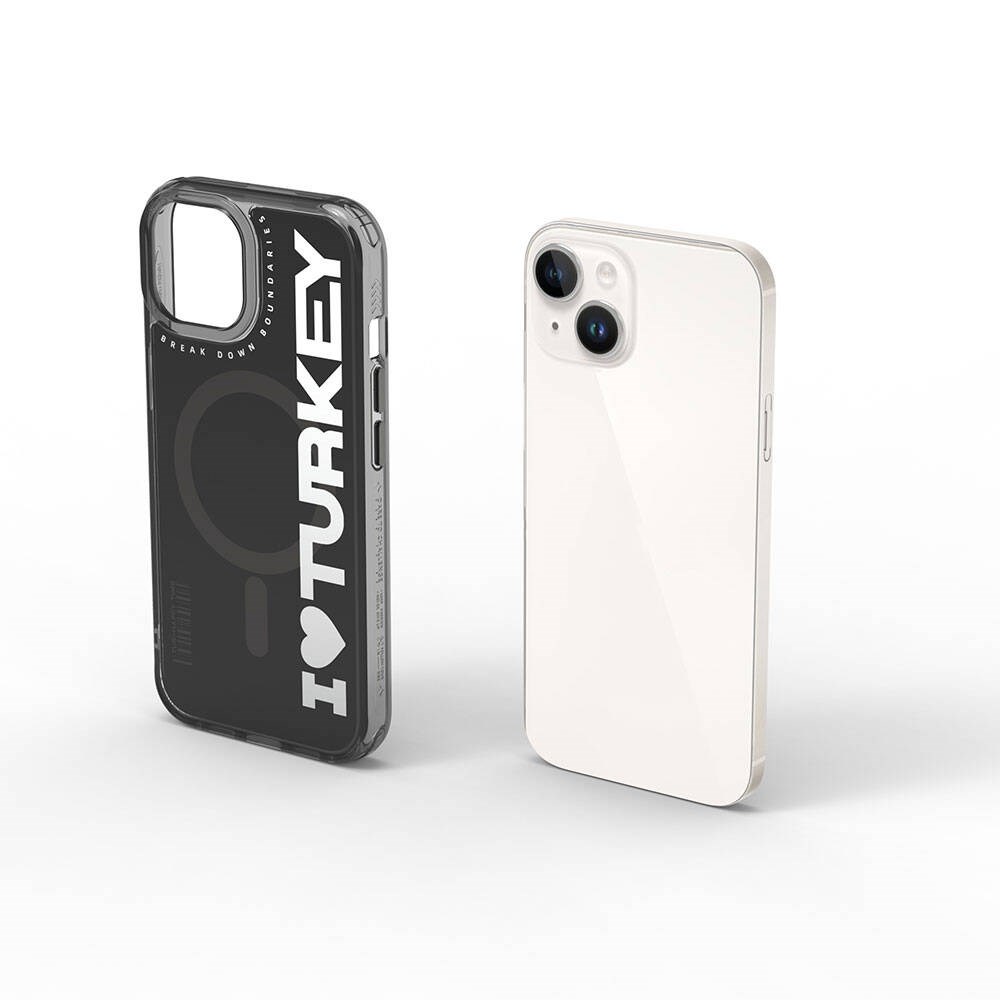 Apple iPhone 15 Kılıf M-safe Şarj Özellikli I Love Turkey Yazı Desenli Wiwu Turkey E Serisi Kapak