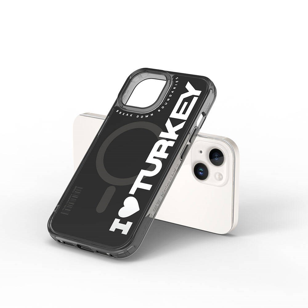 Apple iPhone 15 Kılıf M-safe Şarj Özellikli I Love Turkey Yazı Desenli Wiwu Turkey E Serisi Kapak