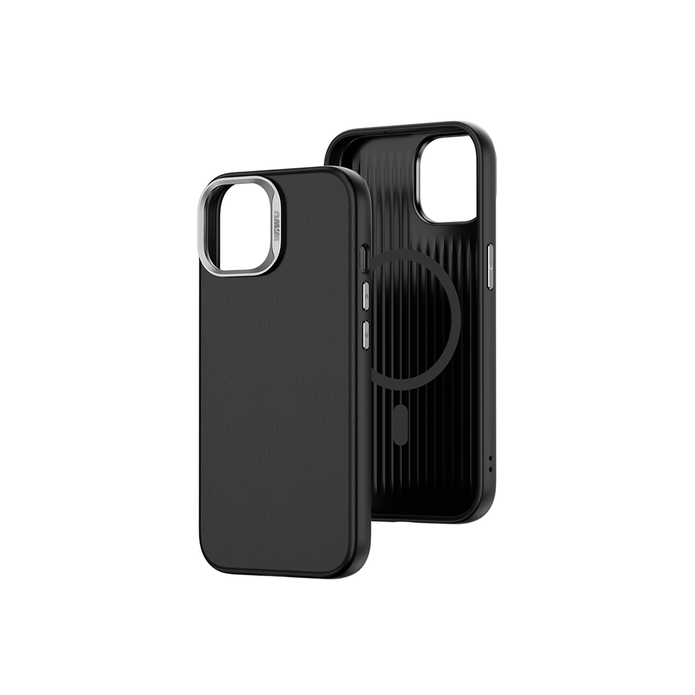 Apple iPhone 15 Kılıf Wiwu SP-019 M-safe Şarj Özellikli Vegan Leather Deri Kapak