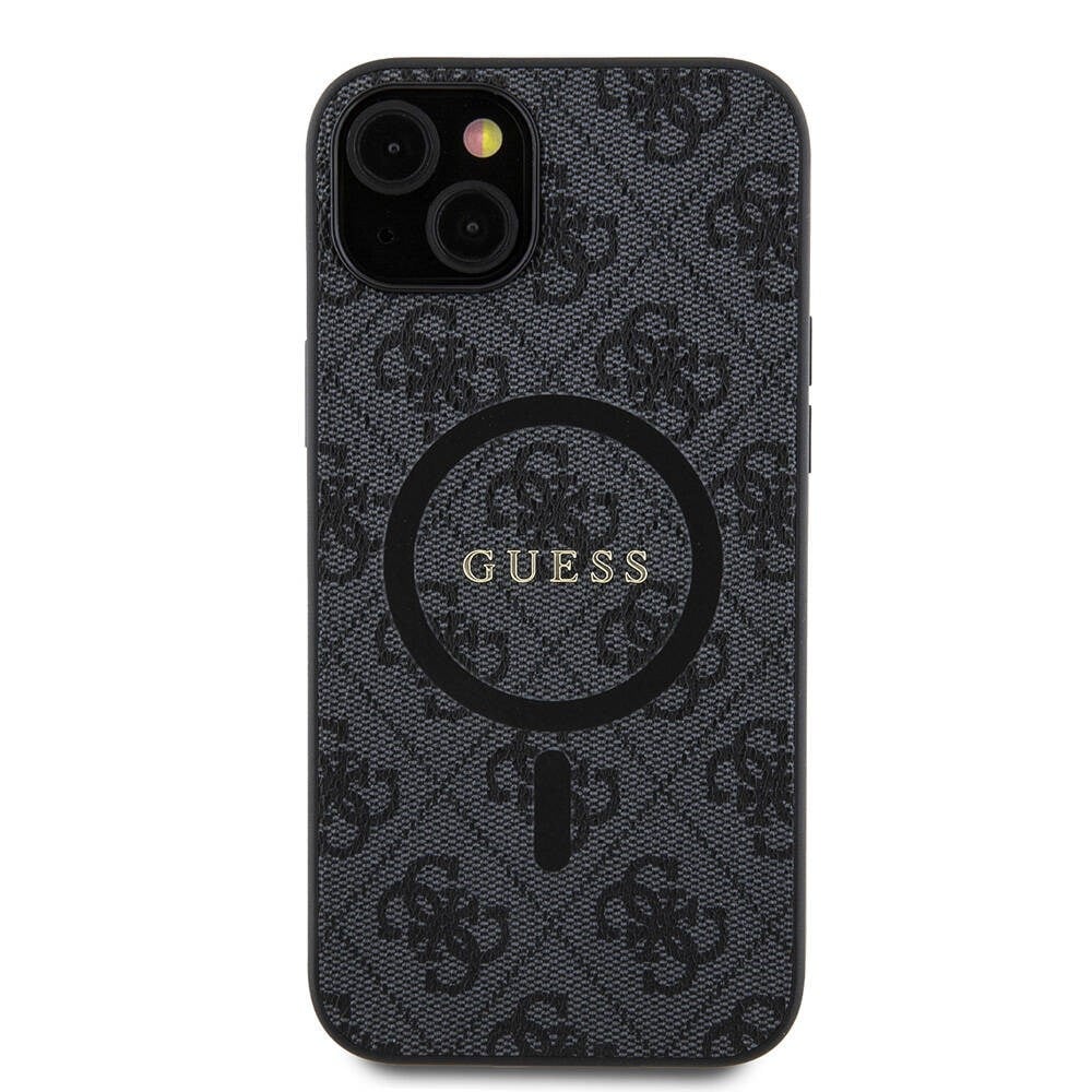 Apple iPhone 15 Plus Guess Orjinal Lisanslı M-safe Şarj Özellikli PU Halkalı 4G Desenli Yazı Logolu Kapak