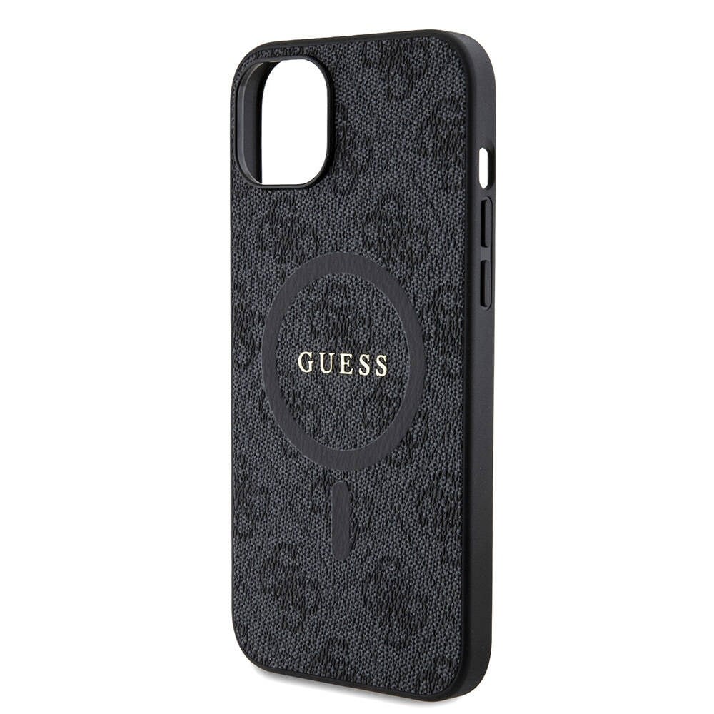 Apple iPhone 15 Plus Guess Orjinal Lisanslı M-safe Şarj Özellikli PU Halkalı 4G Desenli Yazı Logolu Kapak