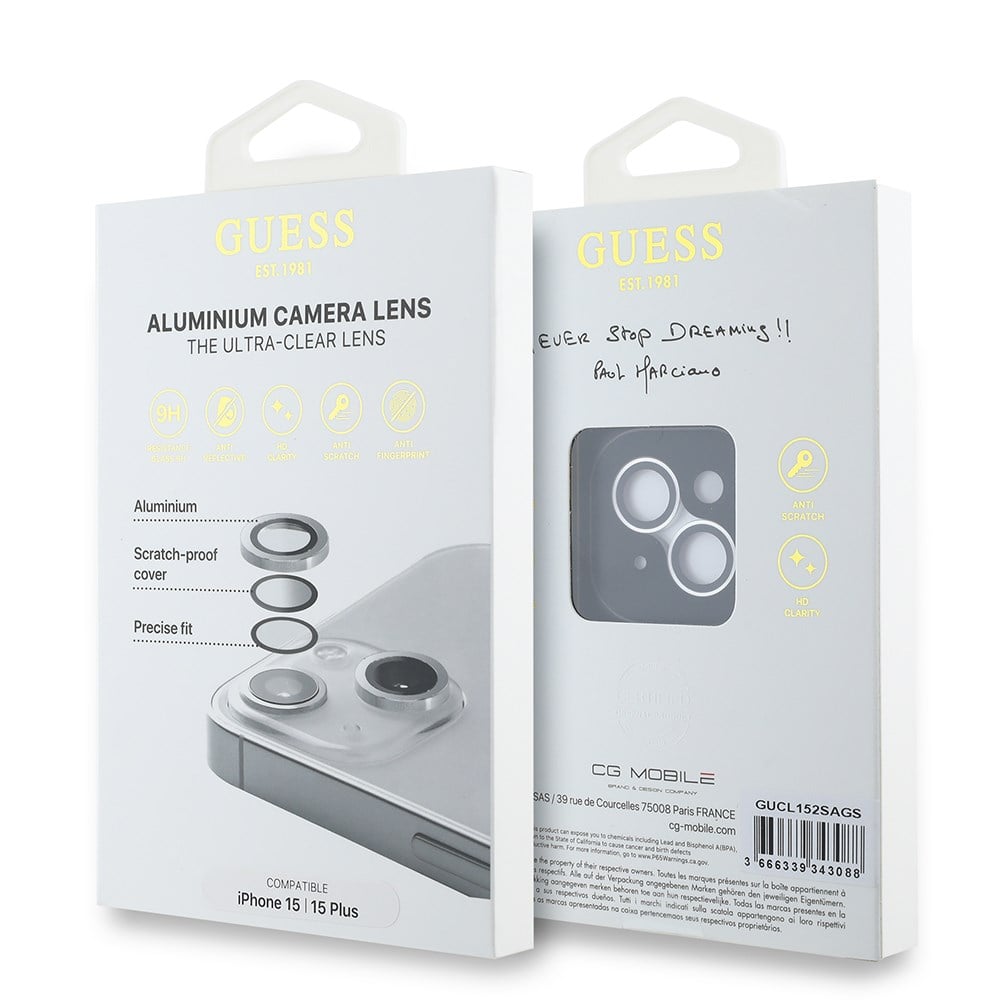 Apple iPhone 15 Plus Guess Orjinal Lisanslı Metal Kamera Lens Koruyucu