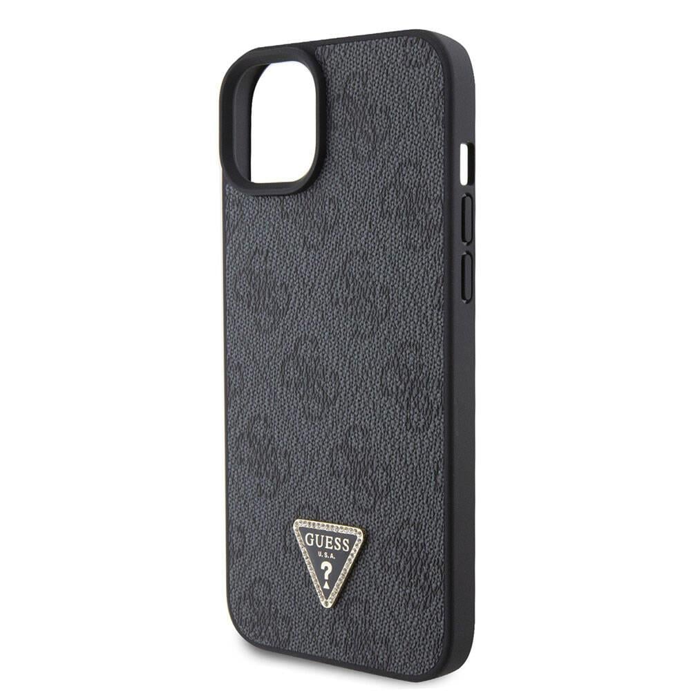 Apple iPhone 15 Plus Kılıf Guess Orjinal Lisanslı PU Deri Askılı Taşlı Üçgen Logo 4G Desenli Strass Crossbody Kapak