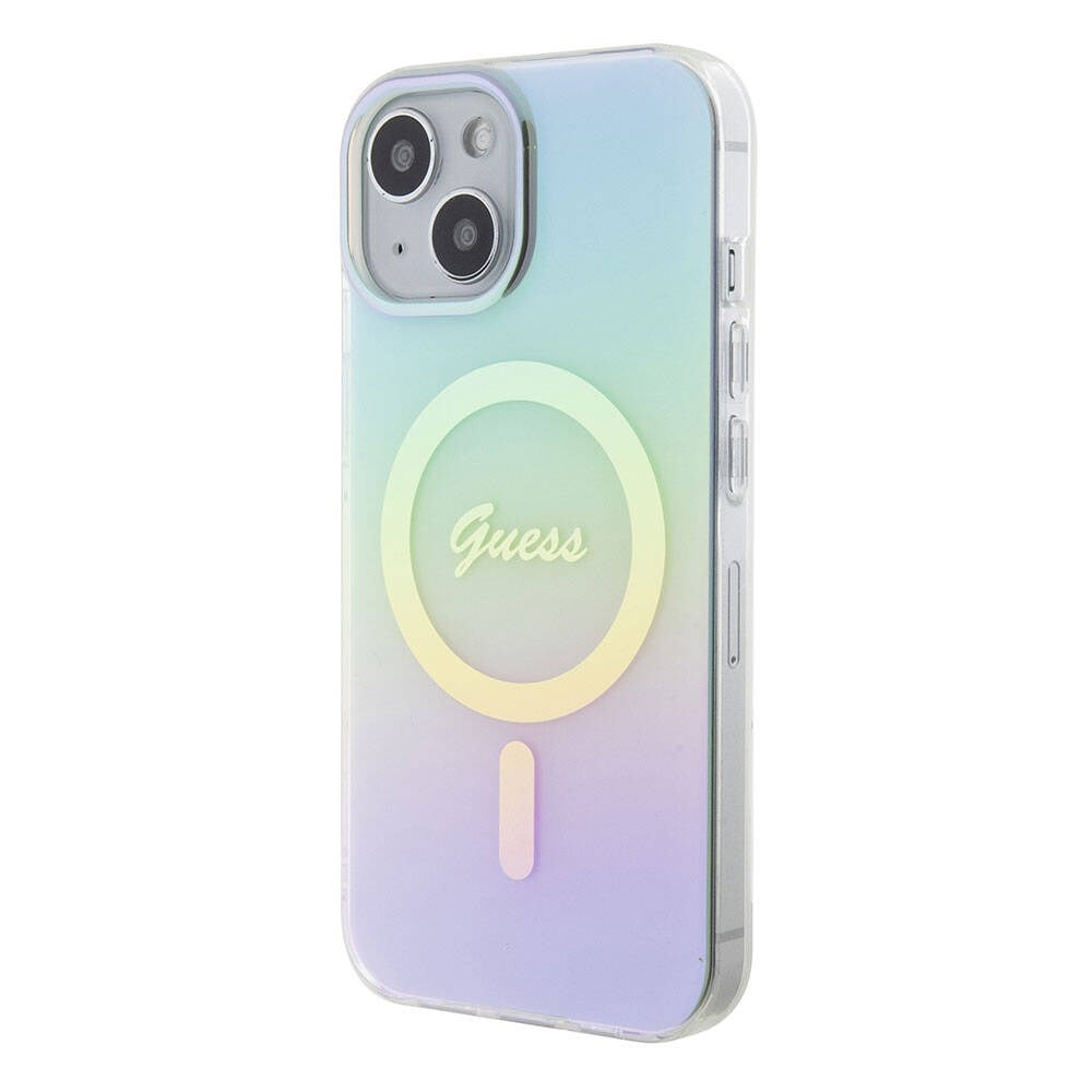 Apple iPhone 15 Plus Kılıf Guess Orjinal Lisanslı M-safe Şarj Özellikli Yazı Logolu Iridescent Kapak