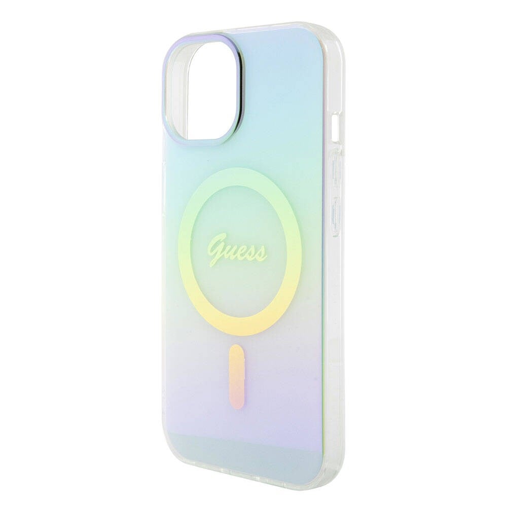 Apple iPhone 15 Plus Kılıf Guess Orjinal Lisanslı M-safe Şarj Özellikli Yazı Logolu Iridescent Kapak