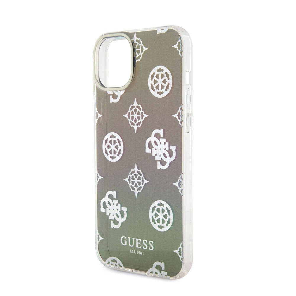Apple iPhone 15 Plus Kılıf Guess Orjinal Lisanslı Desenli Yazı Logolu Askı İpli Holografik Glitter Peony Kapak