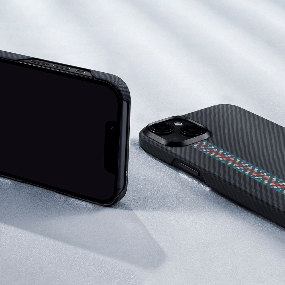 Apple iPhone 15 Plus Kılıf M-safe Şarj Özellikli 600D Aramid Fiber Pitaka Tactile Woven Orchestra Serisi Rhapsody Kapak