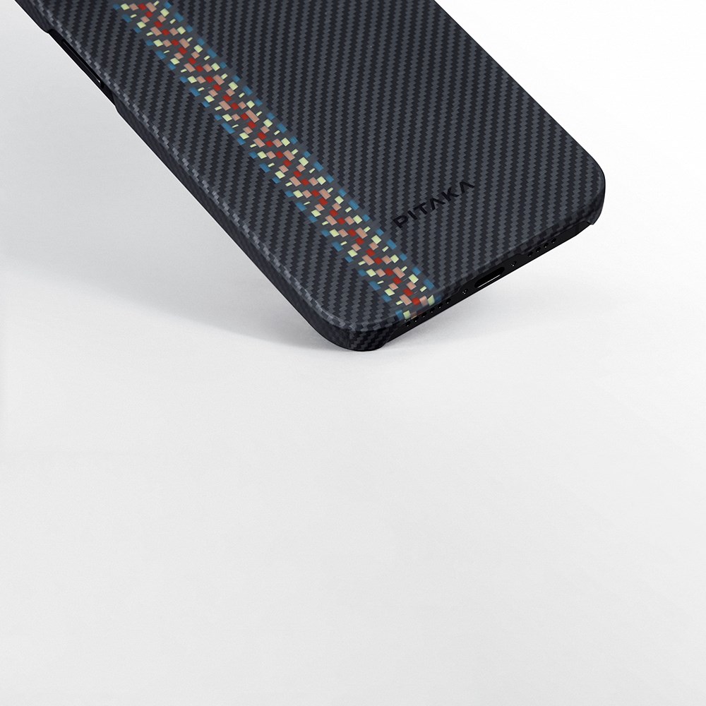Apple iPhone 15 Plus Kılıf M-safe Şarj Özellikli 600D Aramid Fiber Pitaka Tactile Woven Orchestra Serisi Rhapsody Kapak