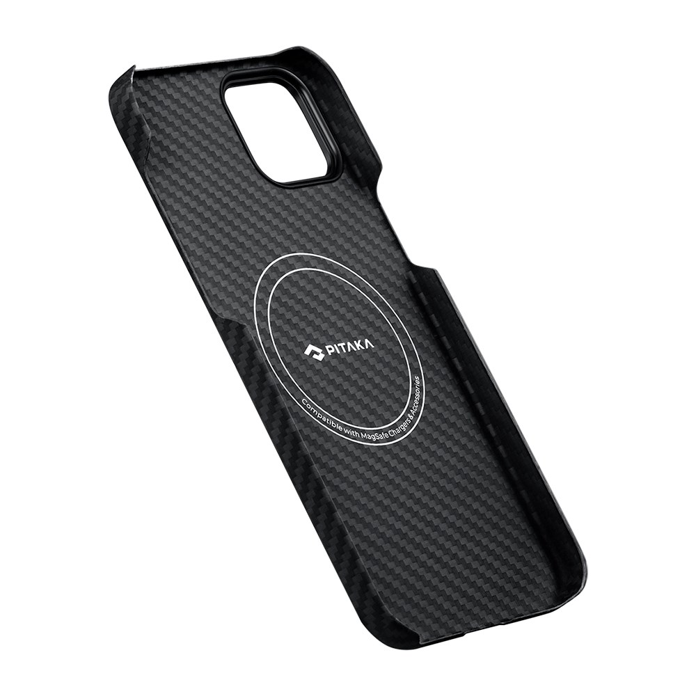 Apple iPhone 15 Plus Kılıf M-safe Şarj Özellikli 1500D Aramid Fiber Pitaka Ultra-Slim Classic Serisi Black-Grey Twill Kapak