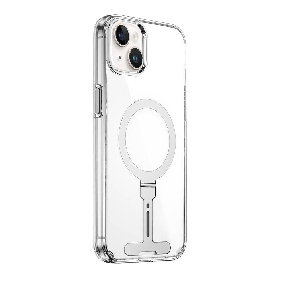 Apple iPhone 15 Plus Kılıf Wiwu FYY-014 M-safe Şarj Özellikli Alüminyum Alaşım Metal Standlı Şeffaf Kapak