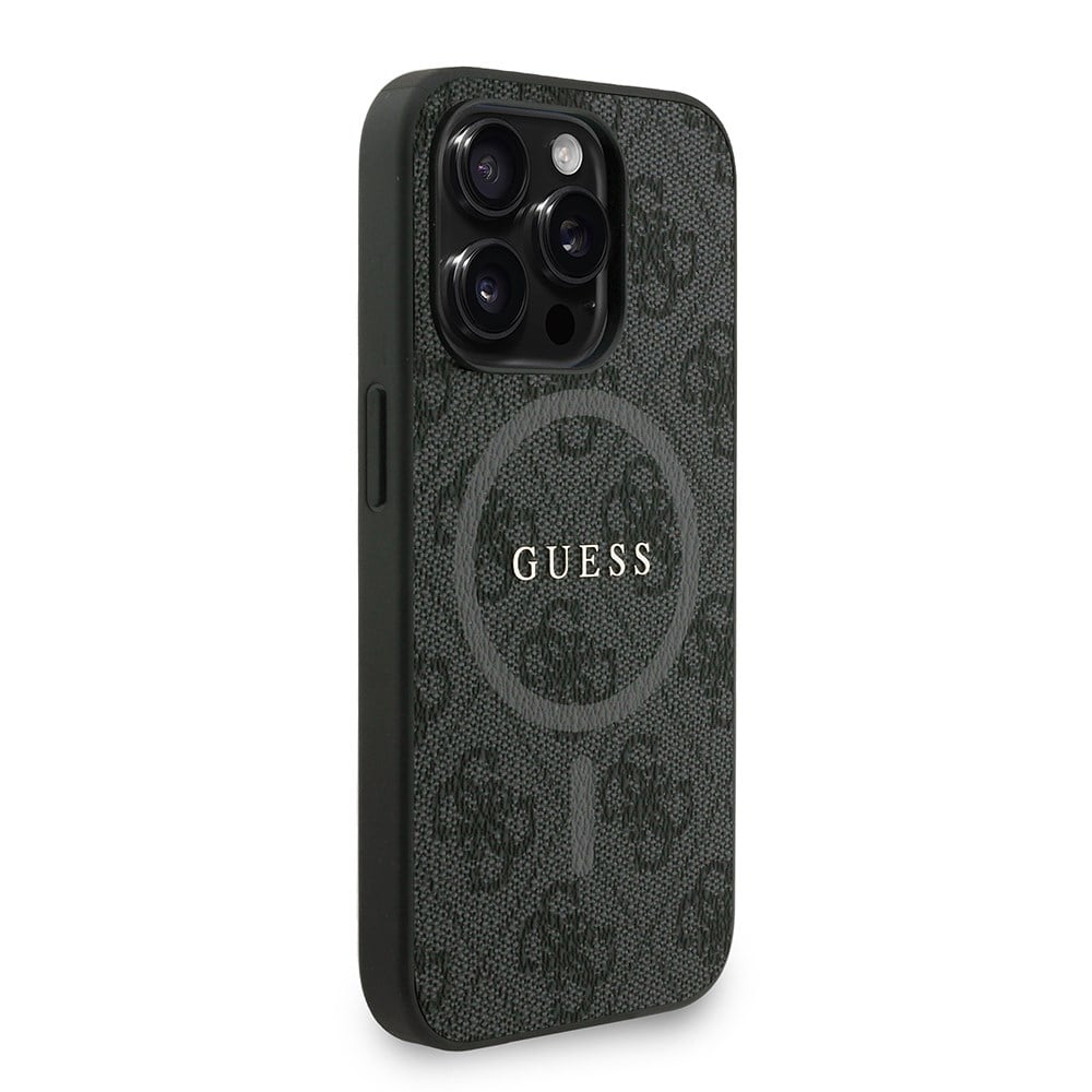 Apple iPhone 15 Pro Kılıf Guess Orjinal Lisanslı M-safe Şarj Özellikli PU Deri Bilek Askı İpli Yazı Logolu Kapak