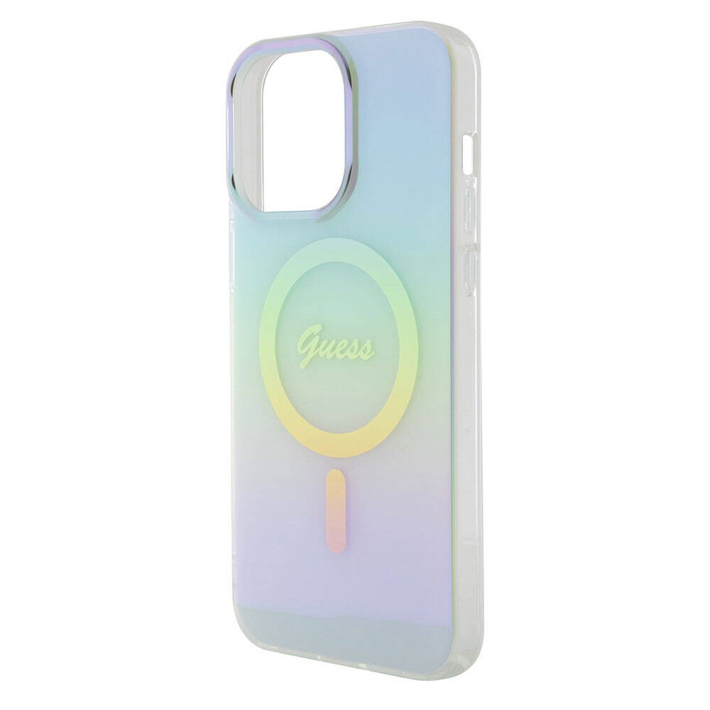 Apple iPhone 15 Pro Kılıf Guess Orjinal Lisanslı M-safe Şarj Özellikli Yazı Logolu Iridescent Kapak