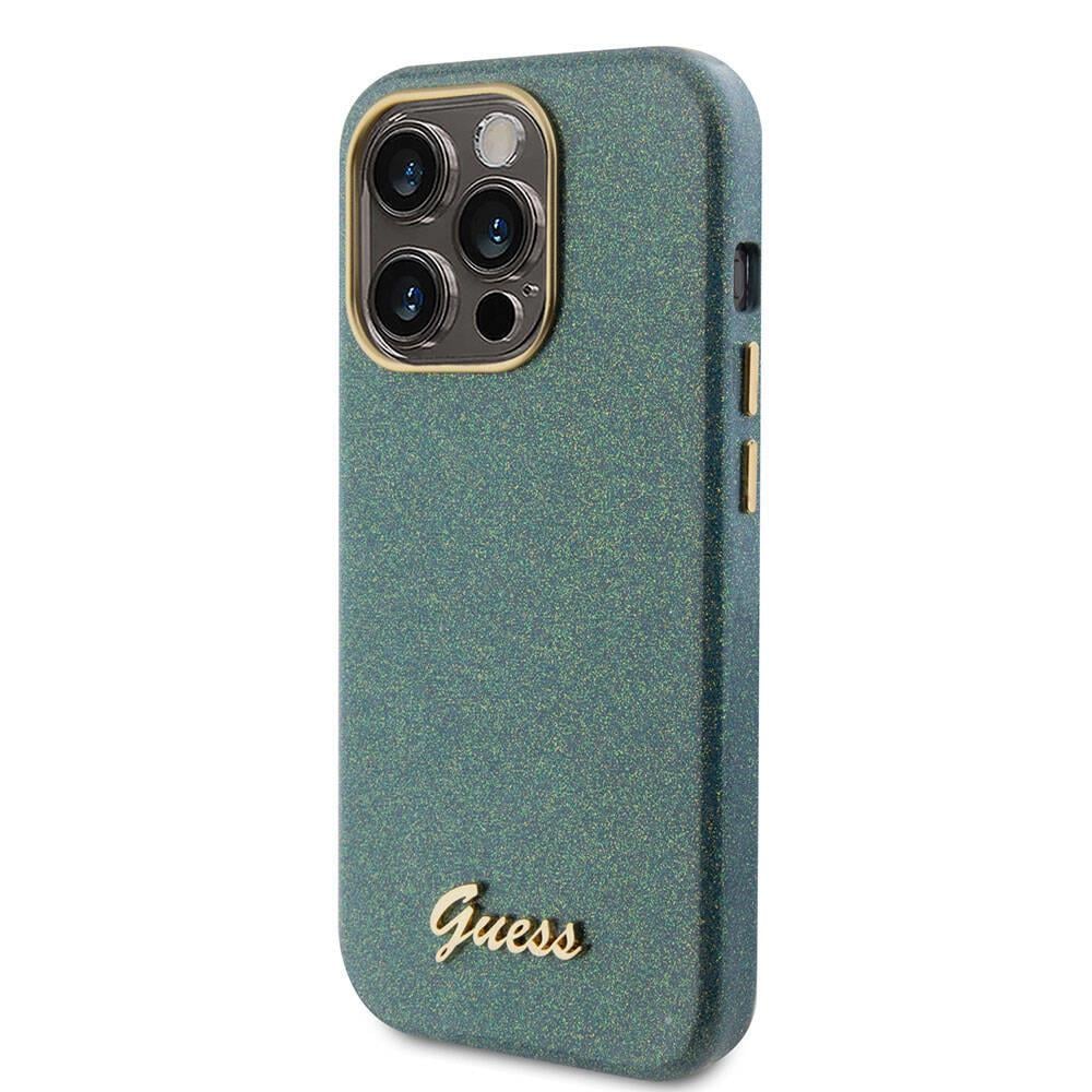 Apple iPhone 15 Pro Kılıf Guess Orjinal Lisanslı Taşlı Arka Yüzey Metal Yazı Logolu Kapak