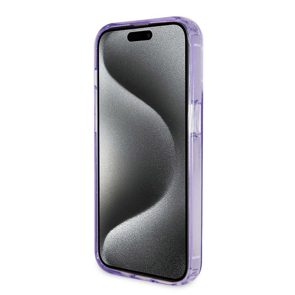 Apple iPhone 15 Pro Kılıf Guess Orjinal Lisanslı M-safe Şarj Özellikli Simli Arka Yüzey Ring Standlı Kapak