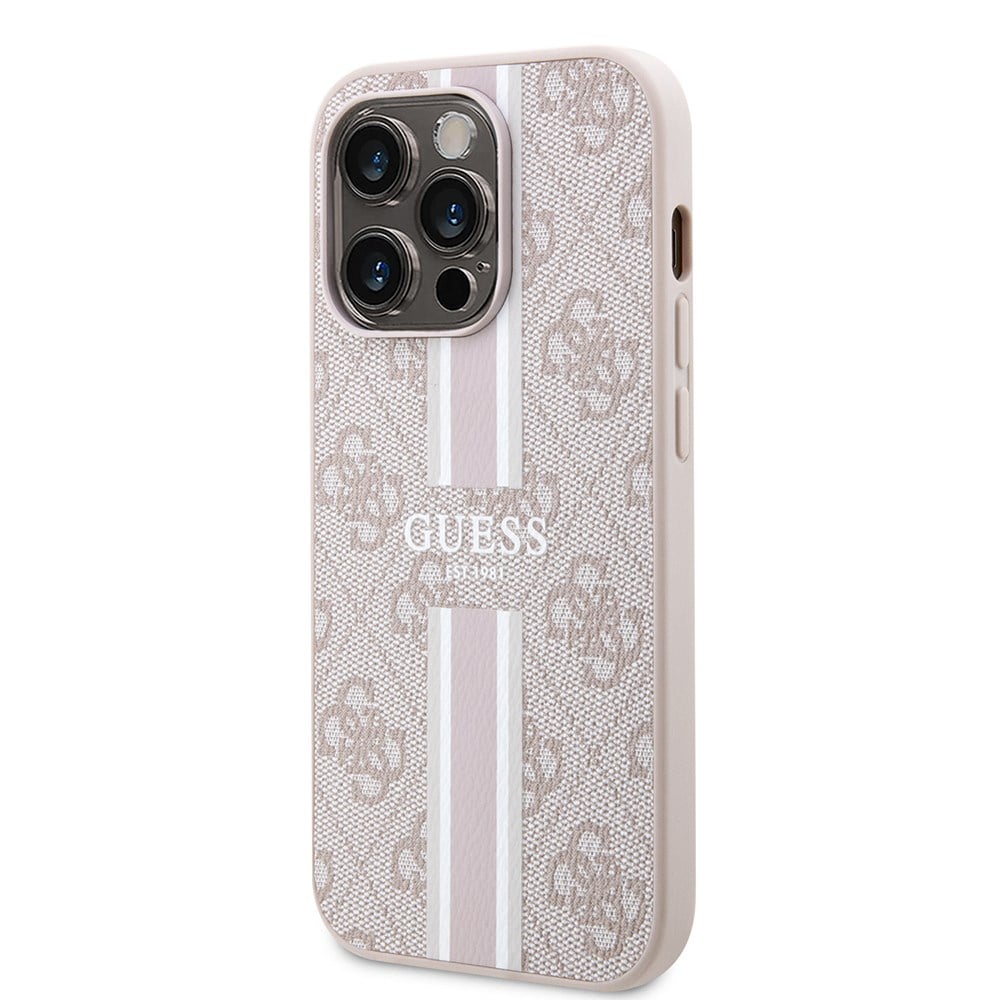Apple iPhone 15 Pro Kılıf Guess Orjinal Lisanslı M-safe Şarj Özellikli 4G Şerit Tasarımlı Printed Kapak