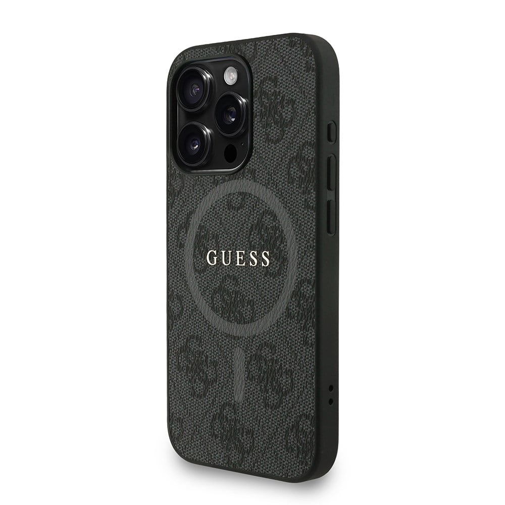 Apple iPhone 15 Pro Kılıf Guess Orjinal Lisanslı M-safe Şarj Özellikli PU Deri Bilek Askı İpli Yazı Logolu Kapak