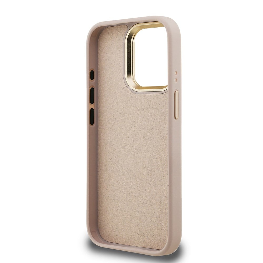Apple iPhone 15 Pro Kılıf Guess Orjinal Lisanslı PU Deri 4G Desenli Metal Büyük 4G ve Yazı Logolu Kamera Standlı Kapak