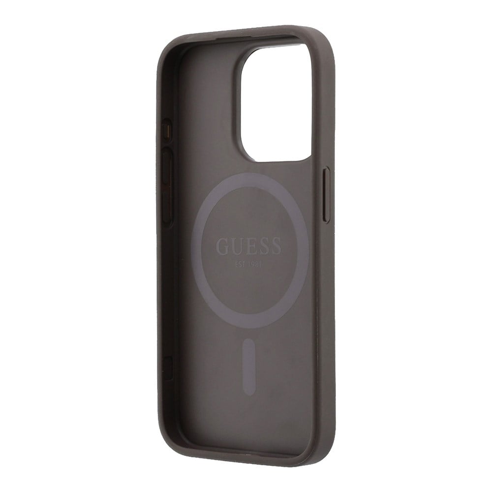 Apple iPhone 15 Pro Kılıf Guess Orjinal Lisanslı M-safe Kabartmalı 4G Desenli Yazı Logolu Kapak