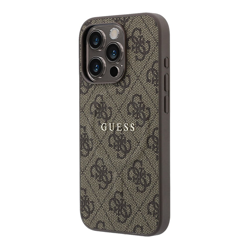 Apple iPhone 15 Pro Kılıf Guess Orjinal Lisanslı M-safe Kabartmalı 4G Desenli Yazı Logolu Kapak