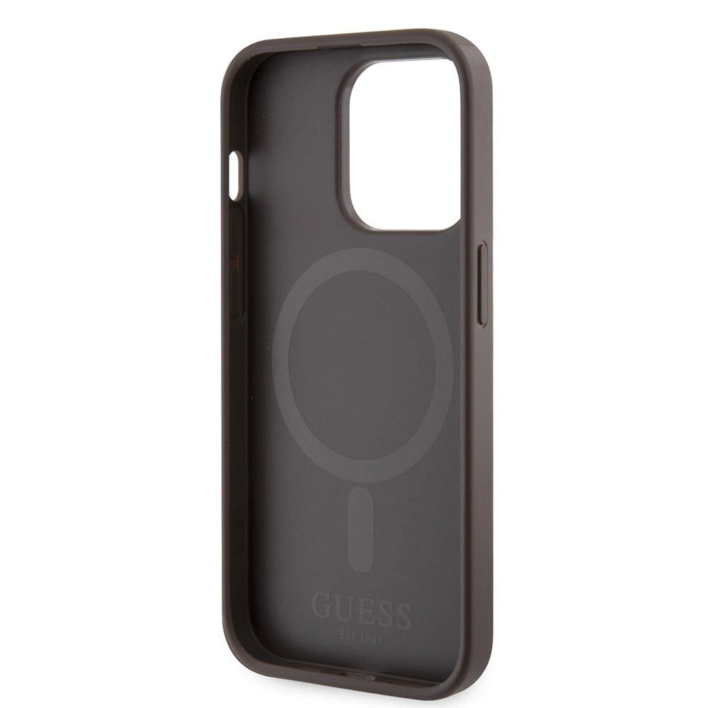 Apple iPhone 15 Pro Kılıf Guess Orjinal Lisanslı M-safe Şarj Özellikli 4G Şerit Tasarımlı Printed Kapak