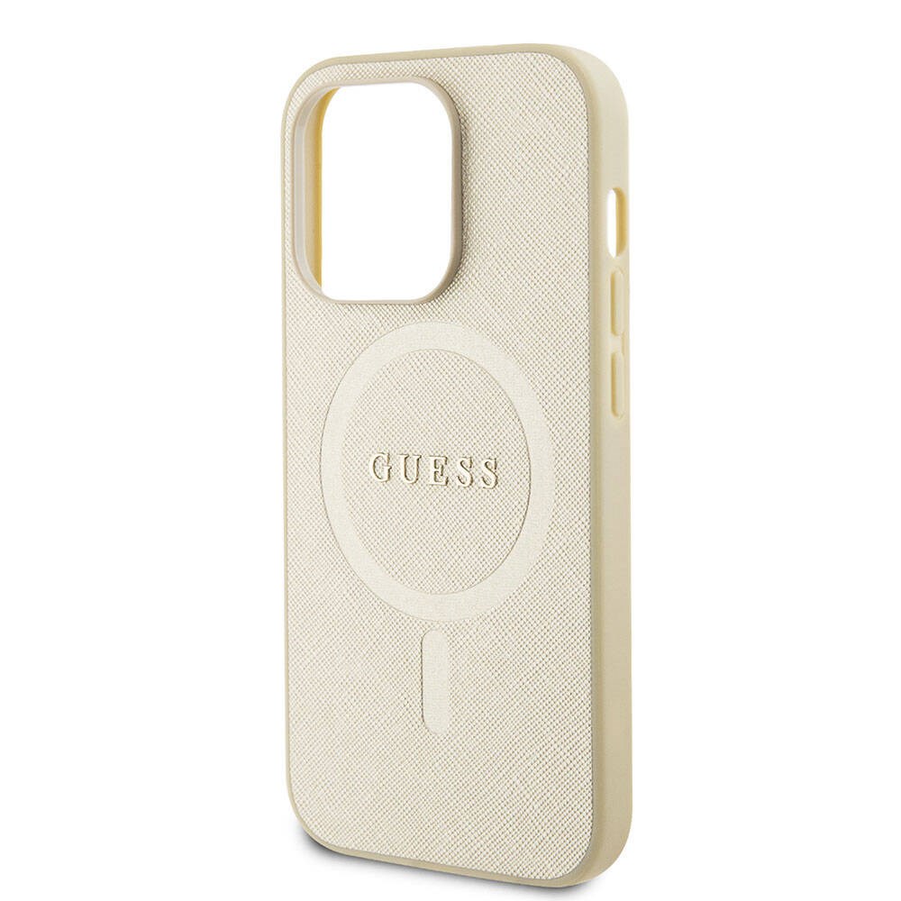 Apple iPhone 15 Pro Kılıf Guess Orjinal Lisanslı M-safe Şarj Özellikli Yazı Logolu Saffiano Kapak