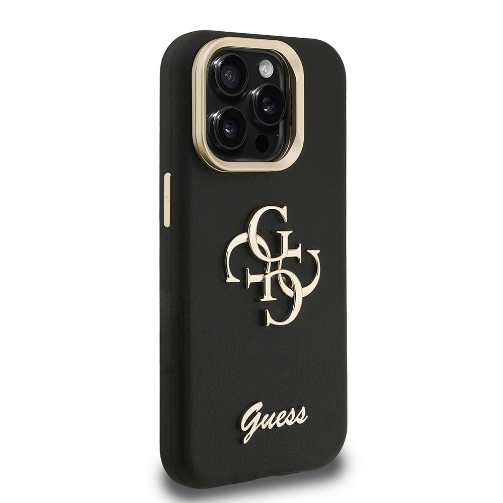 Apple iPhone 15 Pro Kılıf Guess Orjinal Lisanslı Grained Yazı Logolu Kamera Standlı Kapak