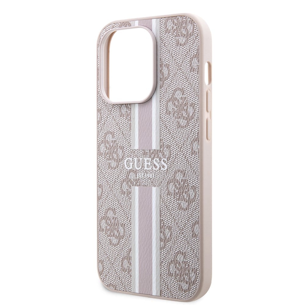 Apple iPhone 15 Pro Kılıf Guess Orjinal Lisanslı M-safe Şarj Özellikli 4G Şerit Tasarımlı Printed Kapak