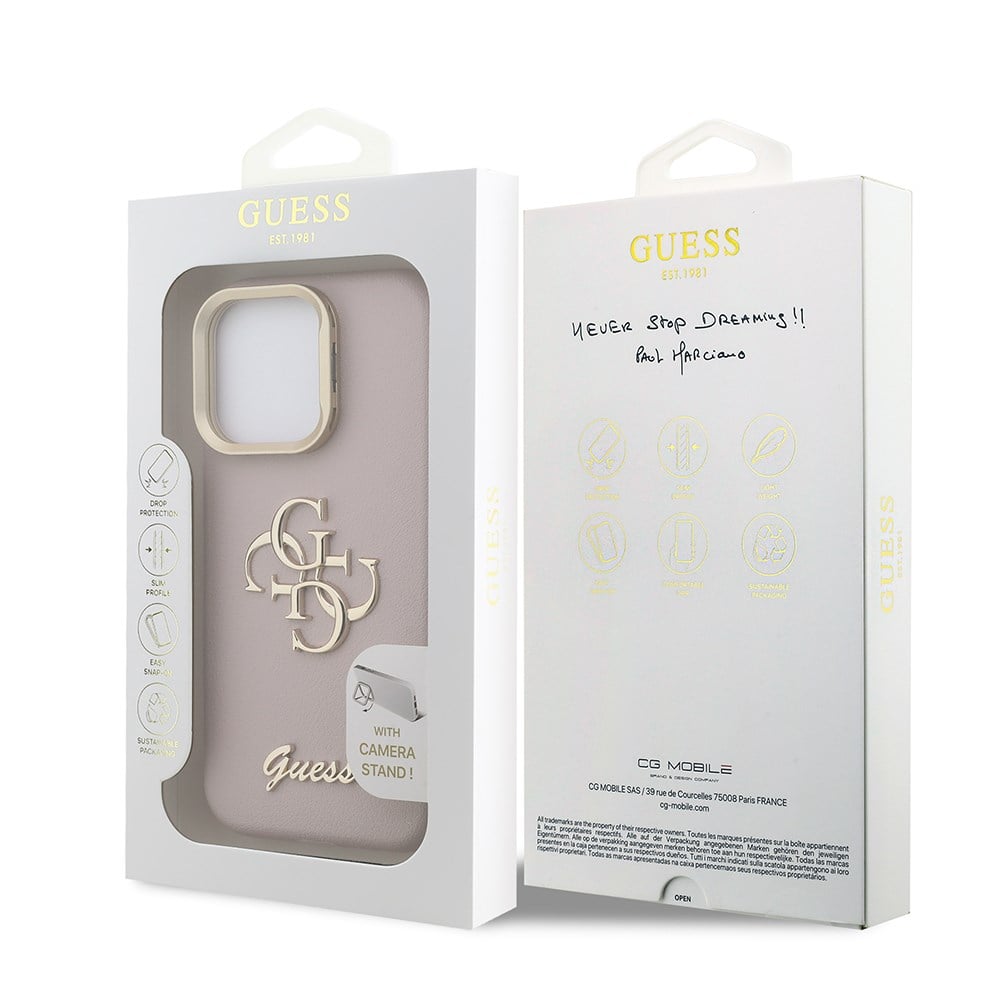 Apple iPhone 15 Pro Kılıf Guess Orjinal Lisanslı Grained Yazı Logolu Kamera Standlı Kapak