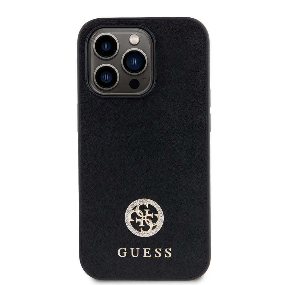 Apple iPhone 15 Pro Kılıf Guess Orjinal Lisanslı Taşlı Arka Yüzey Üçgen Logolu Kapak
