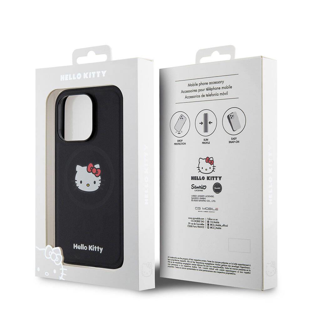 Apple iPhone 15 Pro Kılıf Hello Kitty Orjinal Lisanslı M-safe Şarj Özellikli Kitty Head Deri Kapak