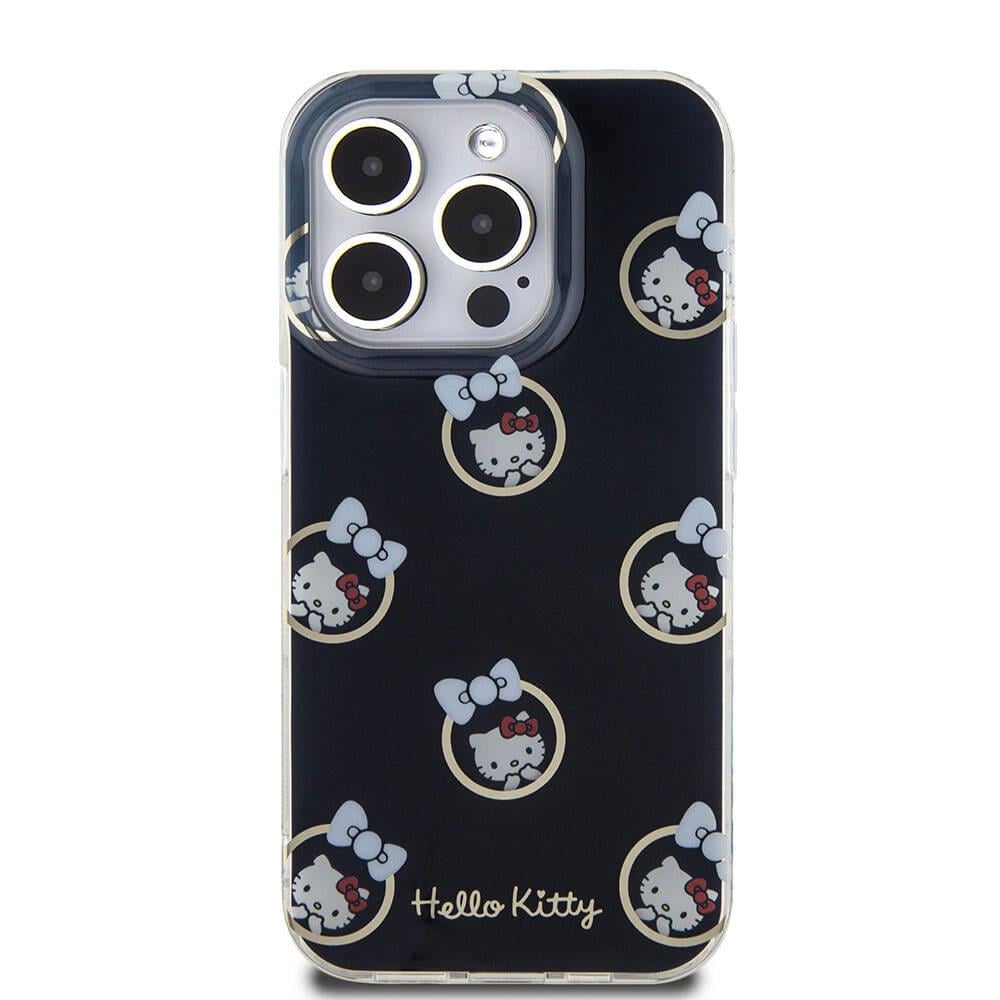 Apple iPhone 15 Pro Kılıf Hello Kitty Orjinal Lisanslı Elektroplating Kaplama Kabarcık Baskılı Kapak
