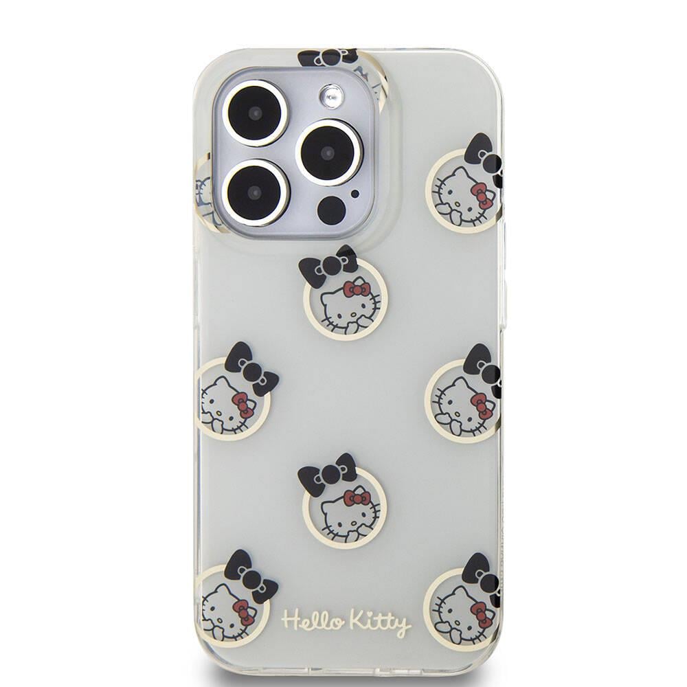Apple iPhone 15 Pro Kılıf Hello Kitty Orjinal Lisanslı Elektroplating Kaplama Kabarcık Baskılı Kapak