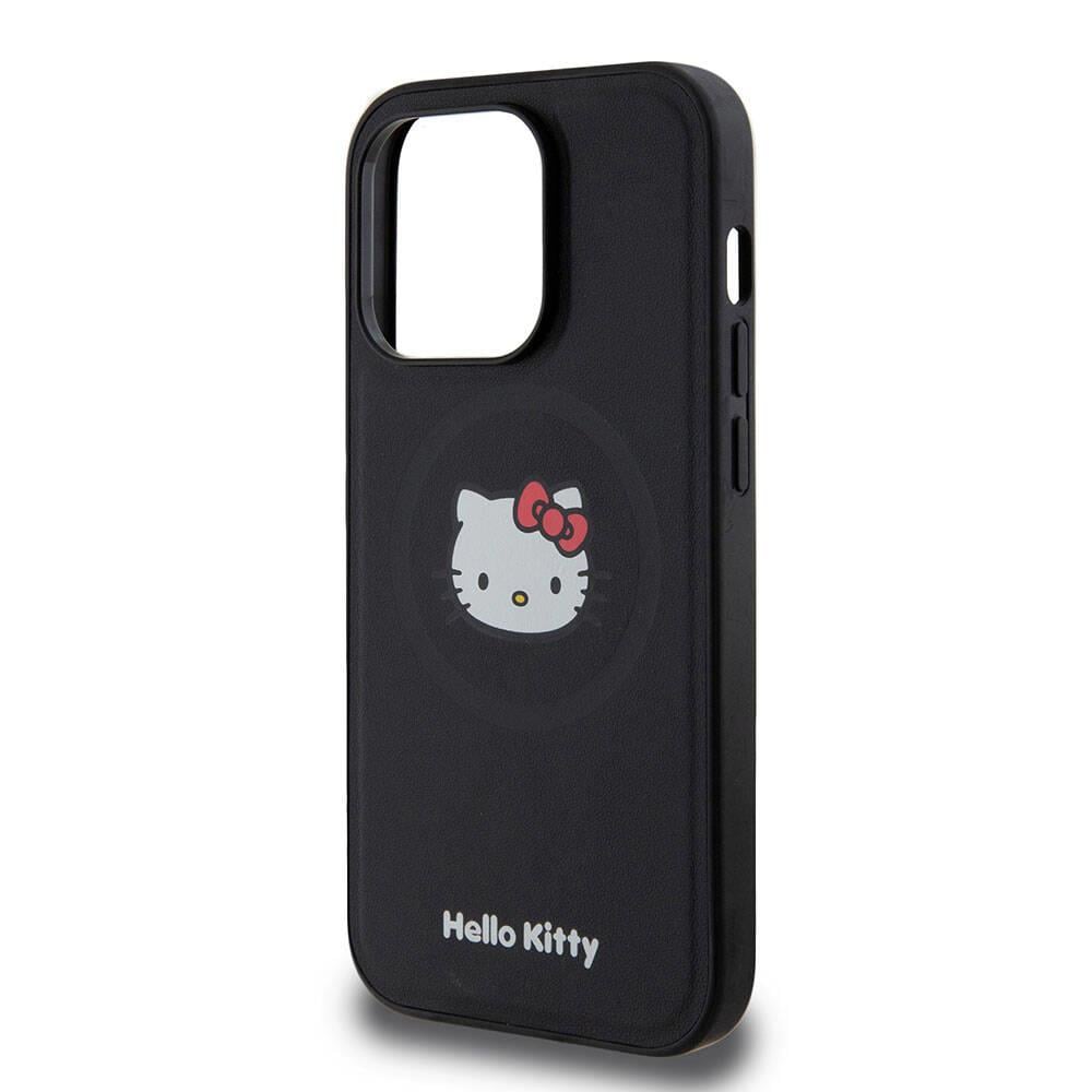Apple iPhone 15 Pro Kılıf Hello Kitty Orjinal Lisanslı M-safe Şarj Özellikli Kitty Head Deri Kapak