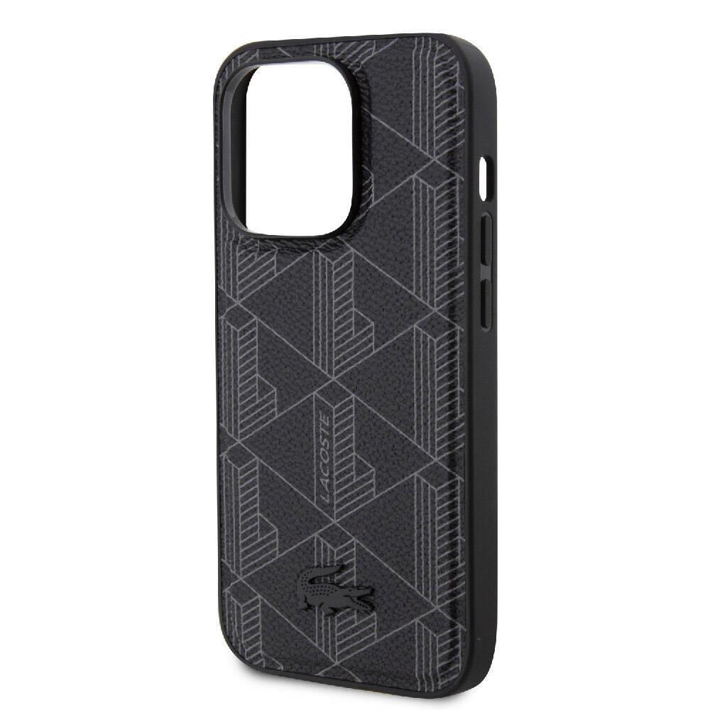 Apple iPhone 15 Pro Kılıf Lacoste Orjinal Lisanslı M-safe Şarj Özellikli PU Deri Görünümlü Karışık Monogram Desenli Kapak