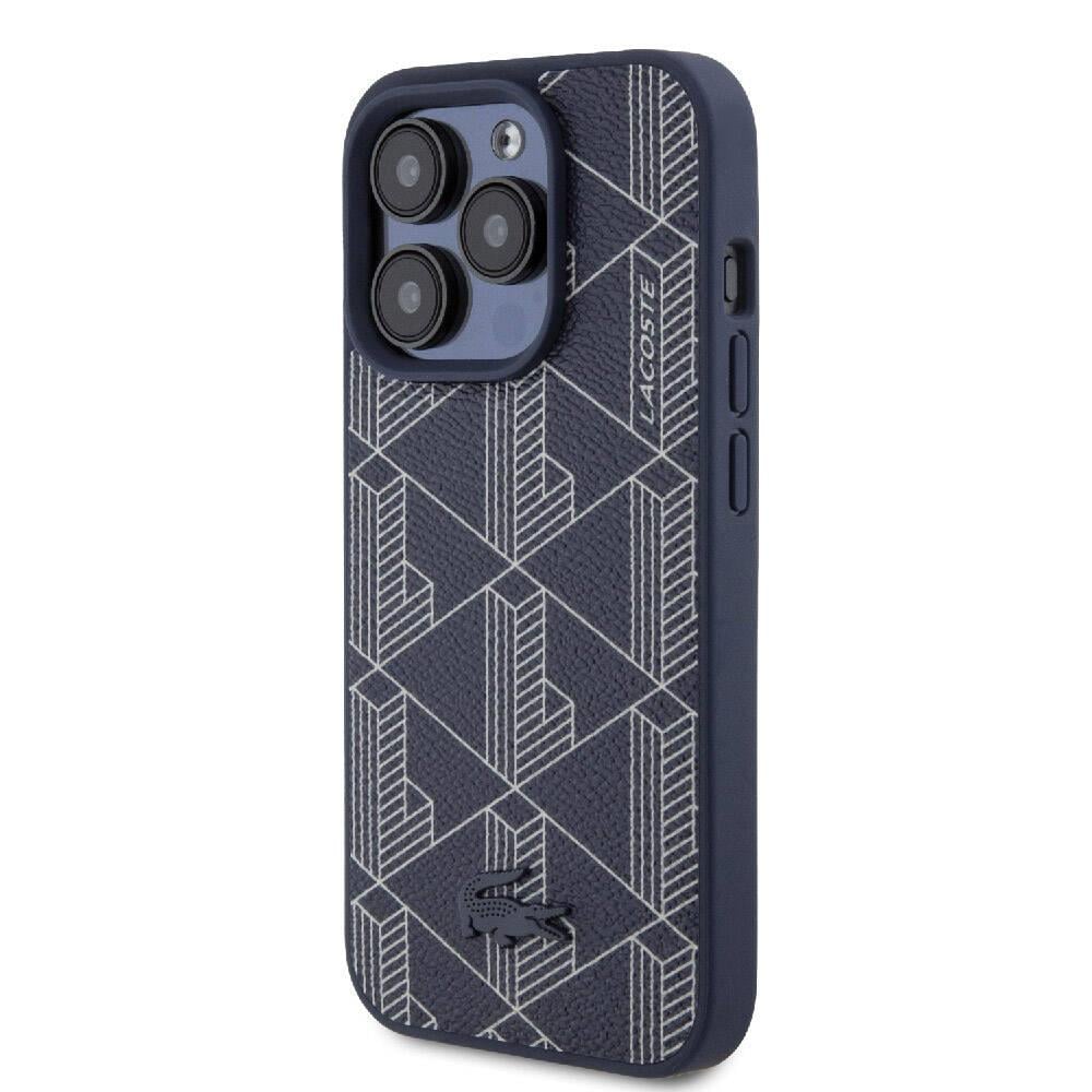Apple iPhone 15 Pro Kılıf Lacoste Orjinal Lisanslı M-safe Şarj Özellikli PU Deri Görünümlü Karışık Monogram Desenli Kapak