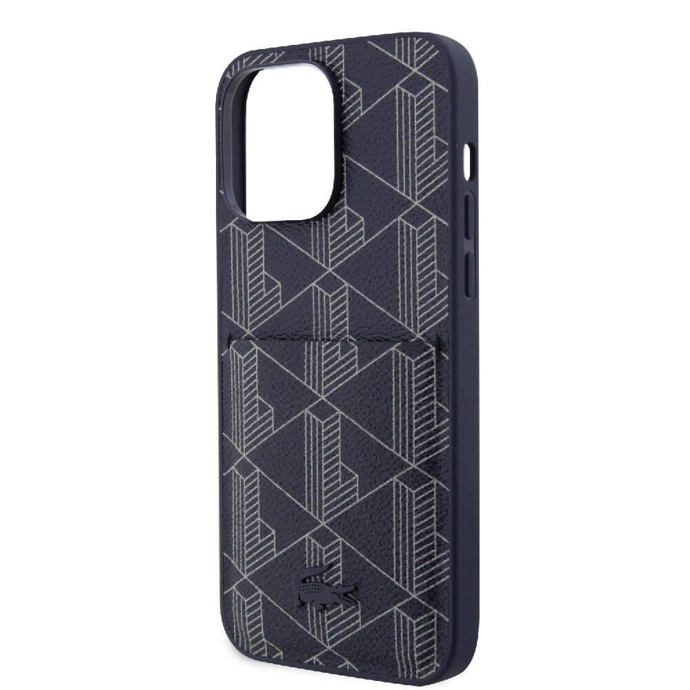 Apple iPhone 15 Pro Kılıf Lacoste Orjinal Lisanslı M-safe Şarj Özellikli PU Deri Görünümlü Kartlıklı Karışık Monogram Desenli Kapak