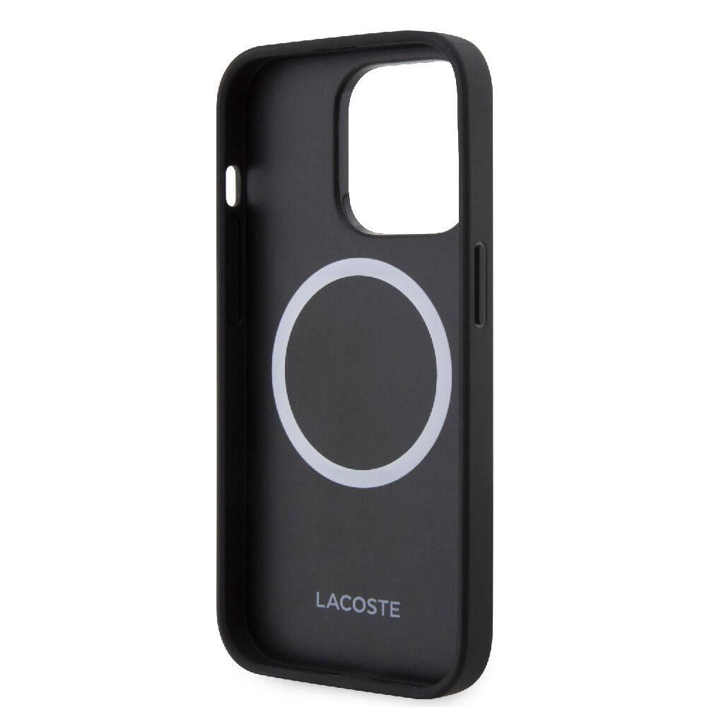 Apple iPhone 15 Pro Kılıf Lacoste Orjinal Lisanslı M-safe Şarj Özellikli PU Deri Görünümlü Karışık Monogram Desenli Kapak