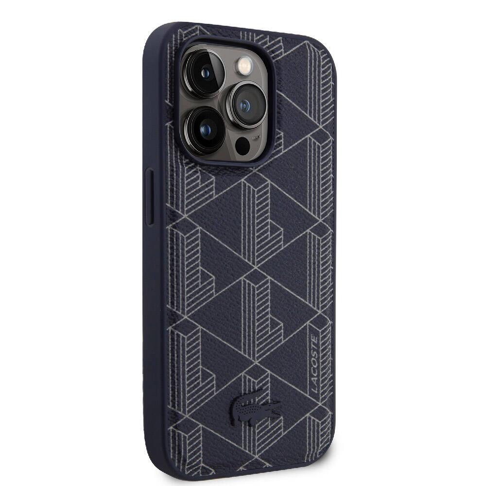 Apple iPhone 15 Pro Kılıf Lacoste Orjinal Lisanslı M-safe Şarj Özellikli PU Deri Görünümlü Karışık Monogram Desenli Kapak