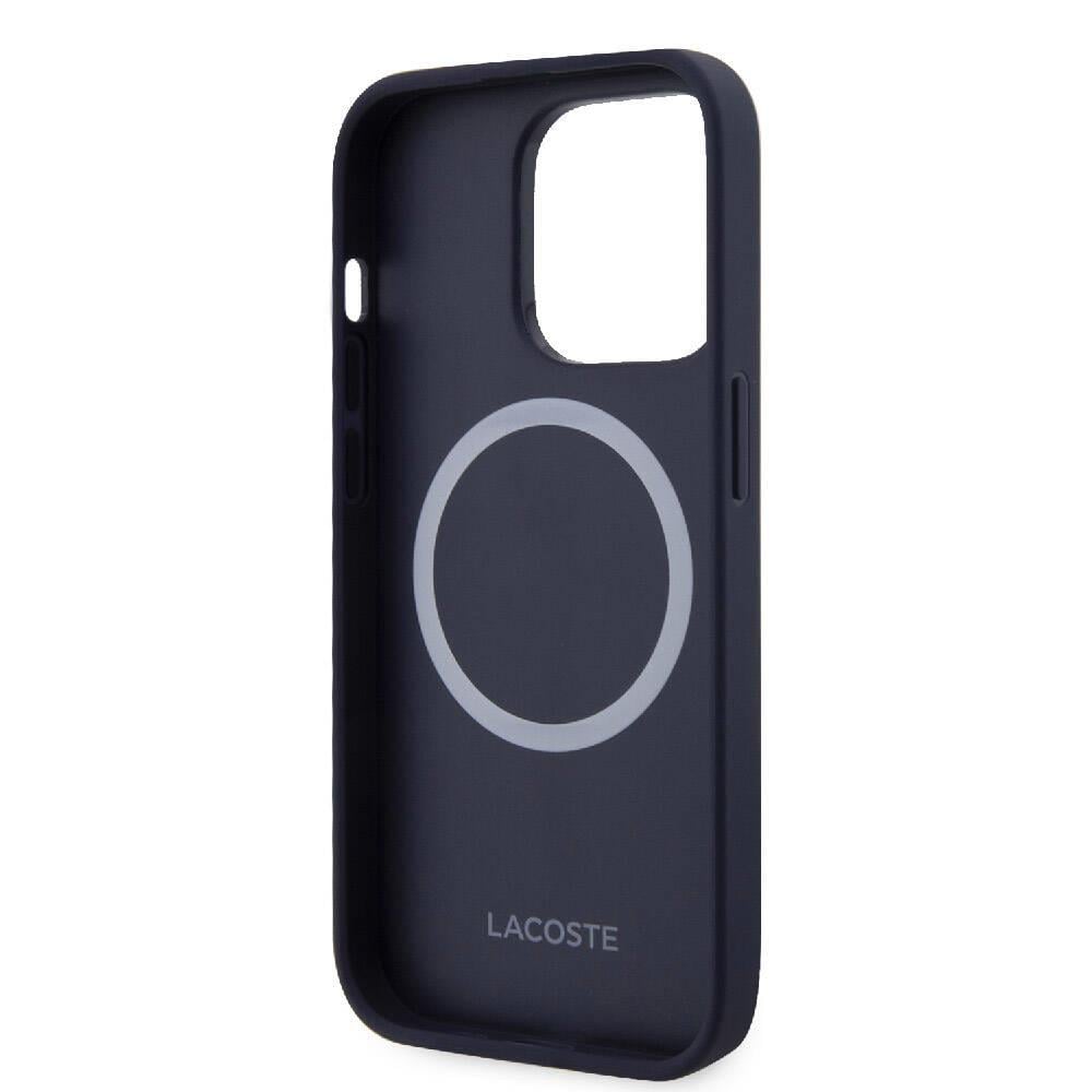 Apple iPhone 15 Pro Kılıf Lacoste Orjinal Lisanslı M-safe Şarj Özellikli PU Deri Görünümlü Karışık Monogram Desenli Kapak