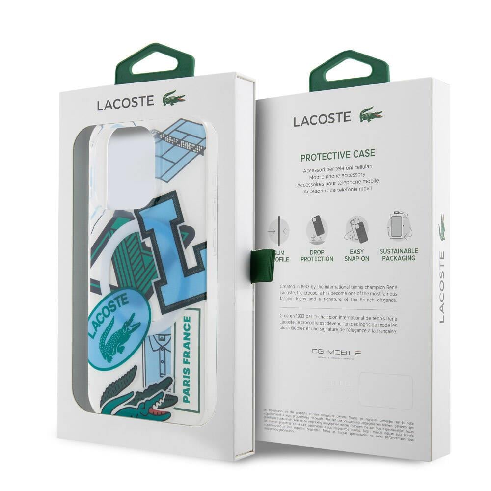Apple iPhone 15 Pro Kılıf Lacoste Orjinal Lisanslı M-safe Şarj Özellikli Çift Katmanlı Yamalar Desenli Kapak