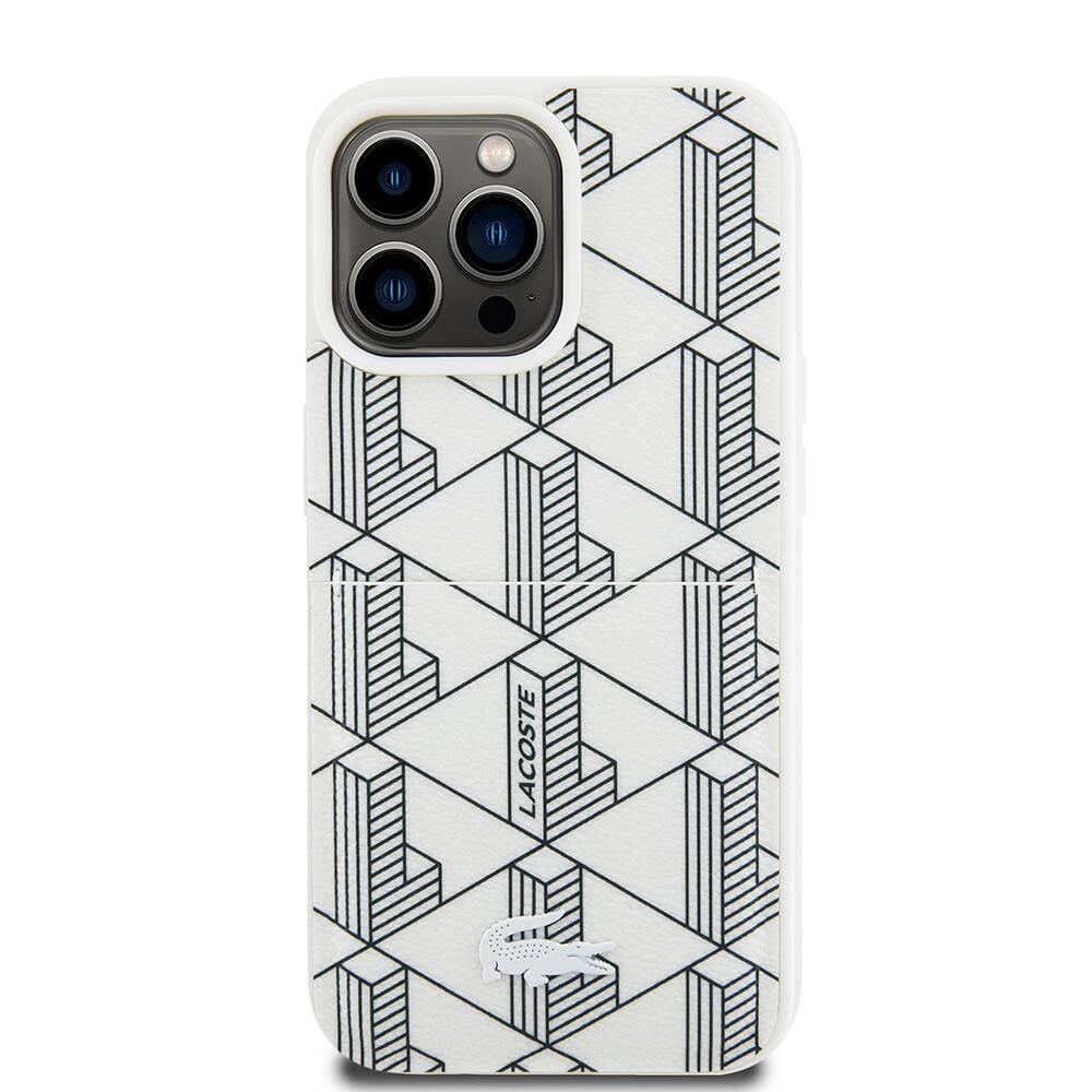 Apple iPhone 15 Pro Kılıf Lacoste Orjinal Lisanslı M-safe Şarj Özellikli PU Deri Görünümlü Kartlıklı Karışık Monogram Desenli Kapak