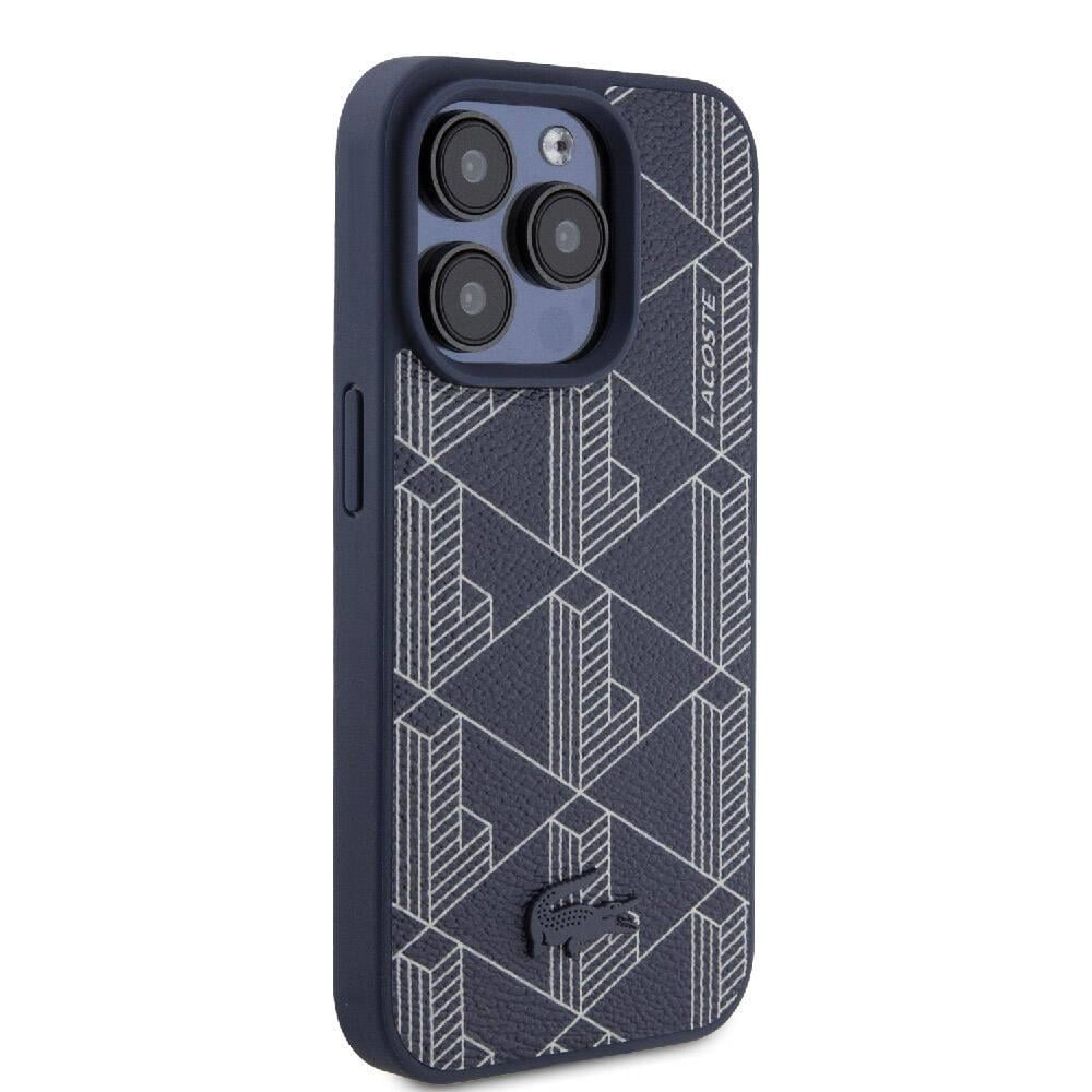 Apple iPhone 15 Pro Kılıf Lacoste Orjinal Lisanslı M-safe Şarj Özellikli PU Deri Görünümlü Karışık Monogram Desenli Kapak