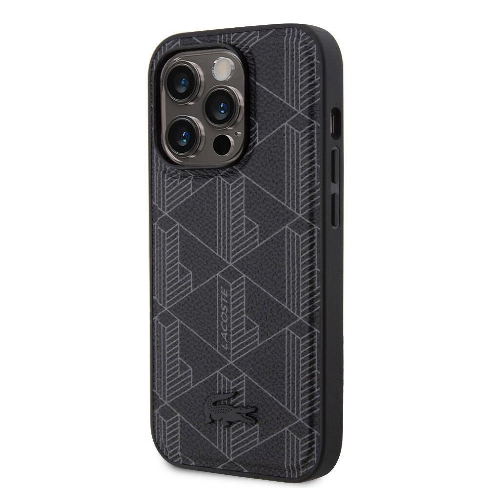 Apple iPhone 15 Pro Kılıf Lacoste Orjinal Lisanslı M-safe Şarj Özellikli PU Deri Görünümlü Karışık Monogram Desenli Kapak