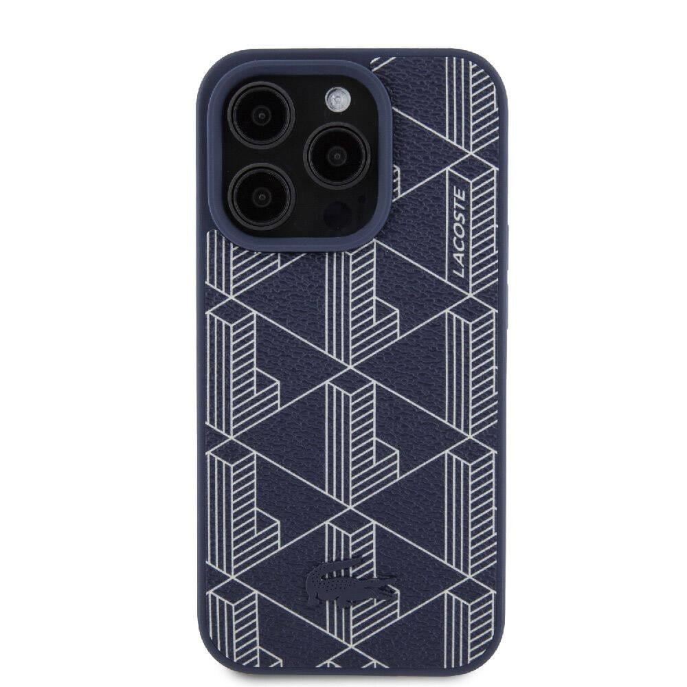 Apple iPhone 15 Pro Kılıf Lacoste Orjinal Lisanslı M-safe Şarj Özellikli PU Deri Görünümlü Karışık Monogram Desenli Kapak