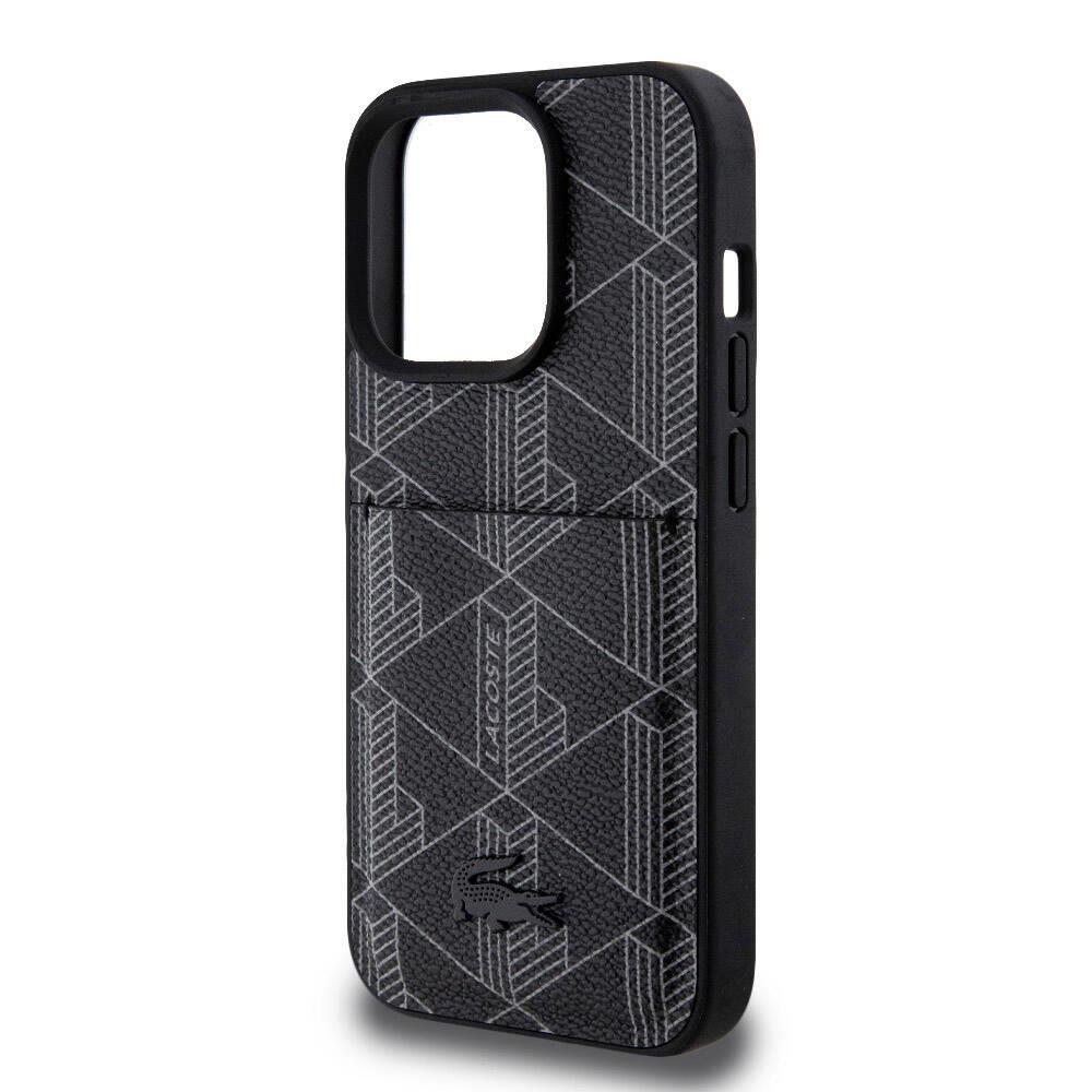 Apple iPhone 15 Pro Kılıf Lacoste Orjinal Lisanslı M-safe Şarj Özellikli PU Deri Görünümlü Kartlıklı Karışık Monogram Desenli Kapak