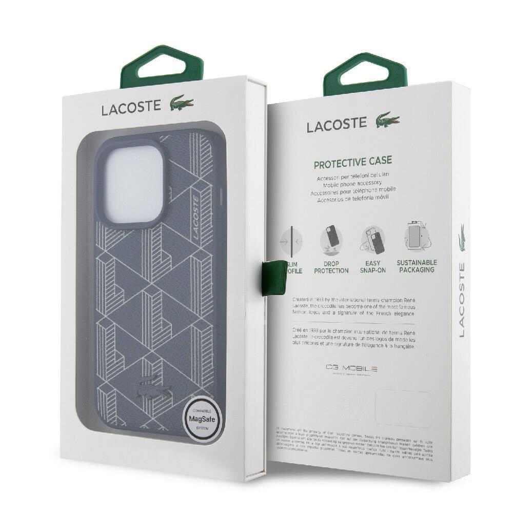 Apple iPhone 15 Pro Kılıf Lacoste Orjinal Lisanslı M-safe Şarj Özellikli PU Deri Görünümlü Karışık Monogram Desenli Kapak
