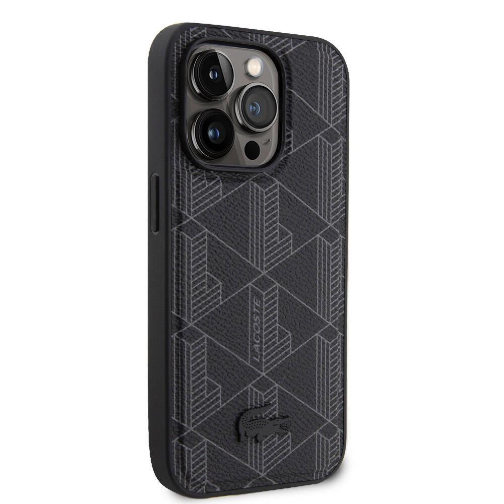 Apple iPhone 15 Pro Kılıf Lacoste Orjinal Lisanslı M-safe Şarj Özellikli PU Deri Görünümlü Karışık Monogram Desenli Kapak