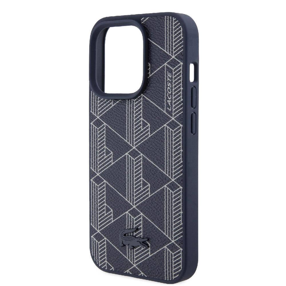 Apple iPhone 15 Pro Kılıf Lacoste Orjinal Lisanslı M-safe Şarj Özellikli PU Deri Görünümlü Karışık Monogram Desenli Kapak