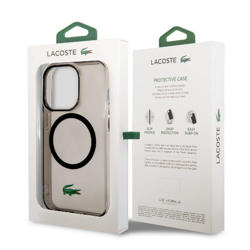 Apple iPhone 15 Pro Kılıf Lacoste Orjinal Lisanslı M-safe Şarj Özellikli Transparan Timsah Logo Baskılı Kapak