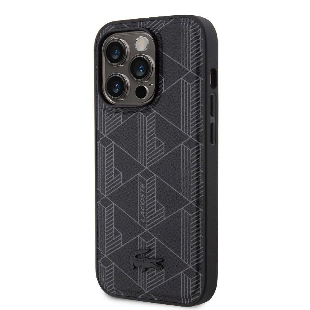 Apple iPhone 15 Pro Kılıf Lacoste Orjinal Lisanslı M-safe Şarj Özellikli PU Deri Görünümlü Karışık Monogram Desenli Kapak
